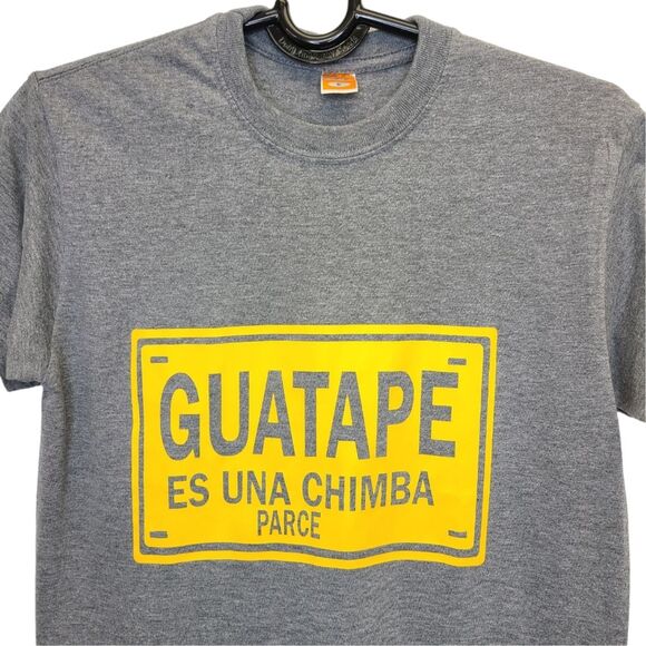Guatape Es Una Chimba Parce Colombia Grey Yellow Short Sleeve Cotton Tshirt M - Picture 2 of 16